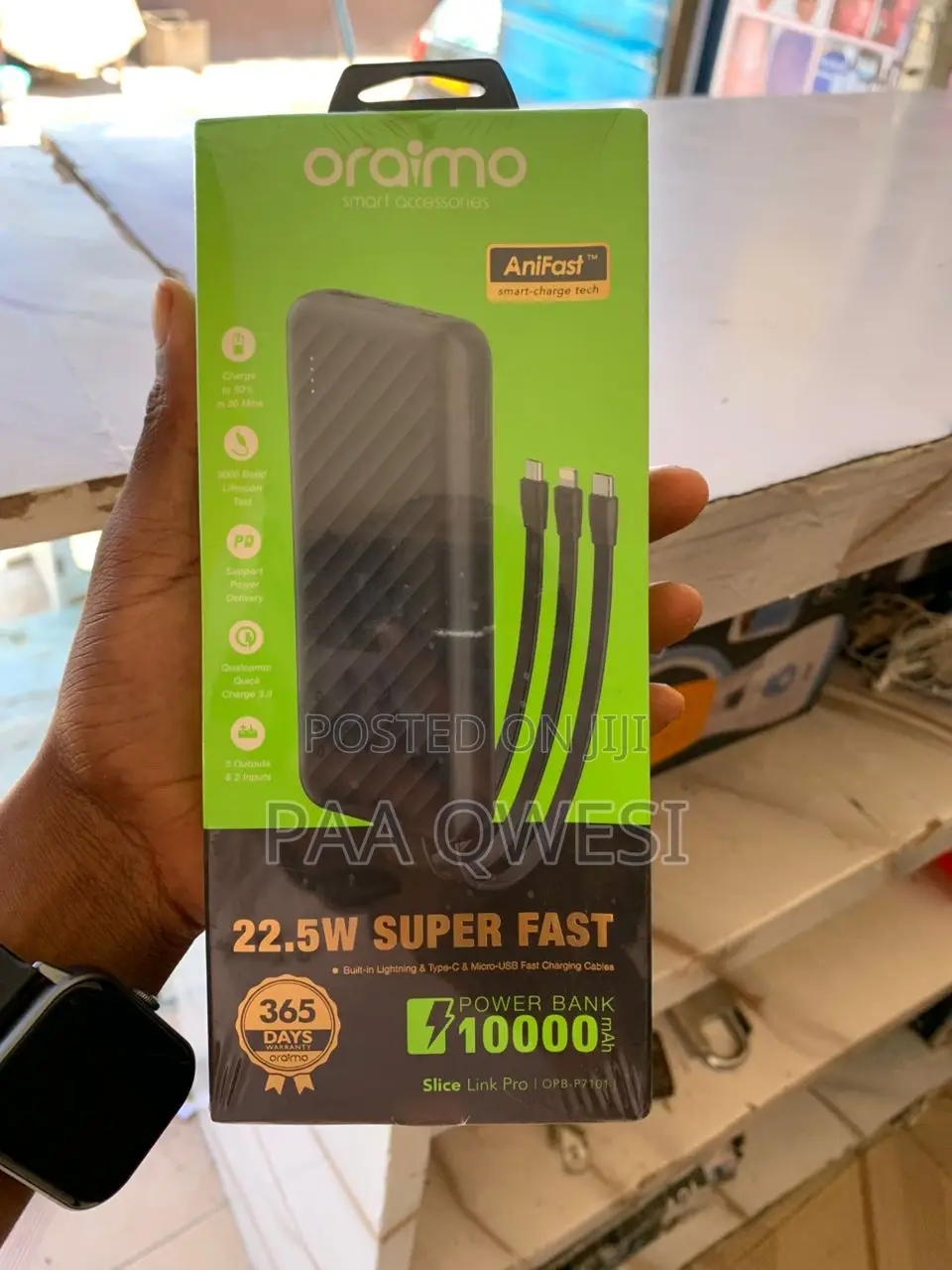 Oraimo 22.5w Power Bank 10000mah – Built-in Cable Charger