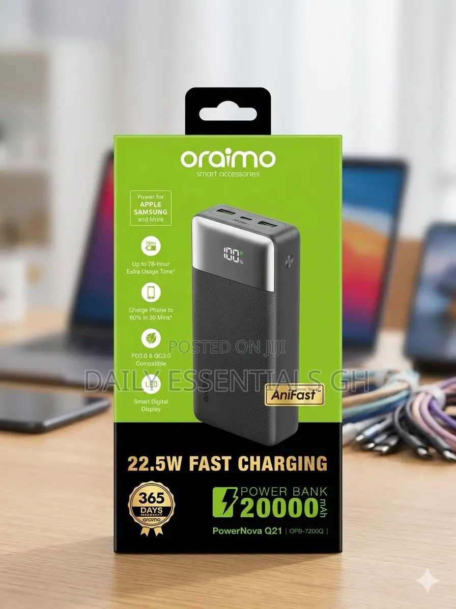 Oraimo 20000mah 22.5w Fast Charging Power Bank – High Capacity
