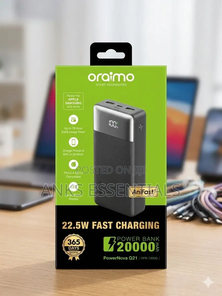 Oraimo 20000mah 22.5w Fast Charging Power Bank – High Capacity