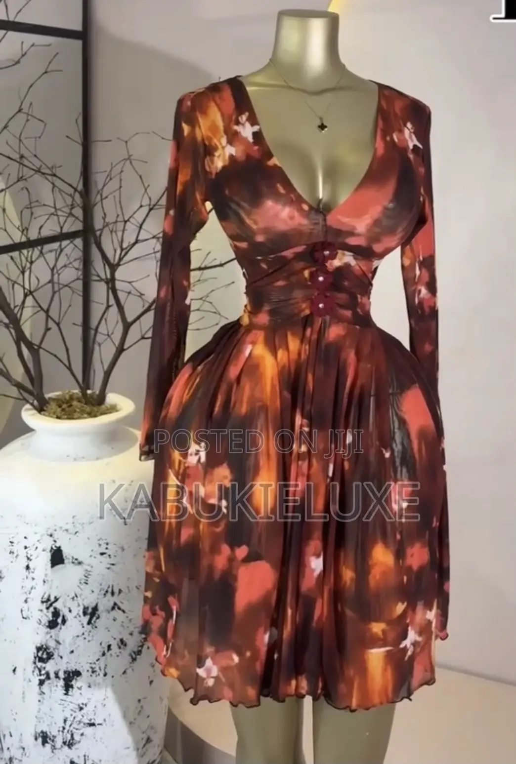 Abstract Pleated Flare Mesh Dress