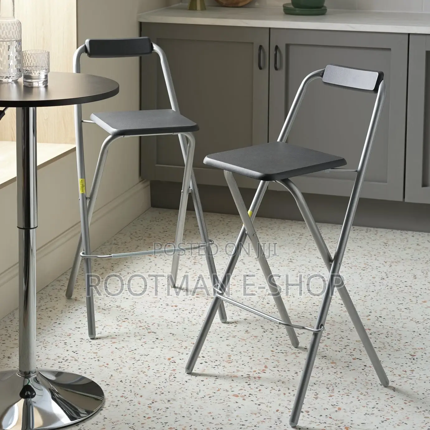 Argos Home Pair of Folding Metal Bar Stools - Black Silver