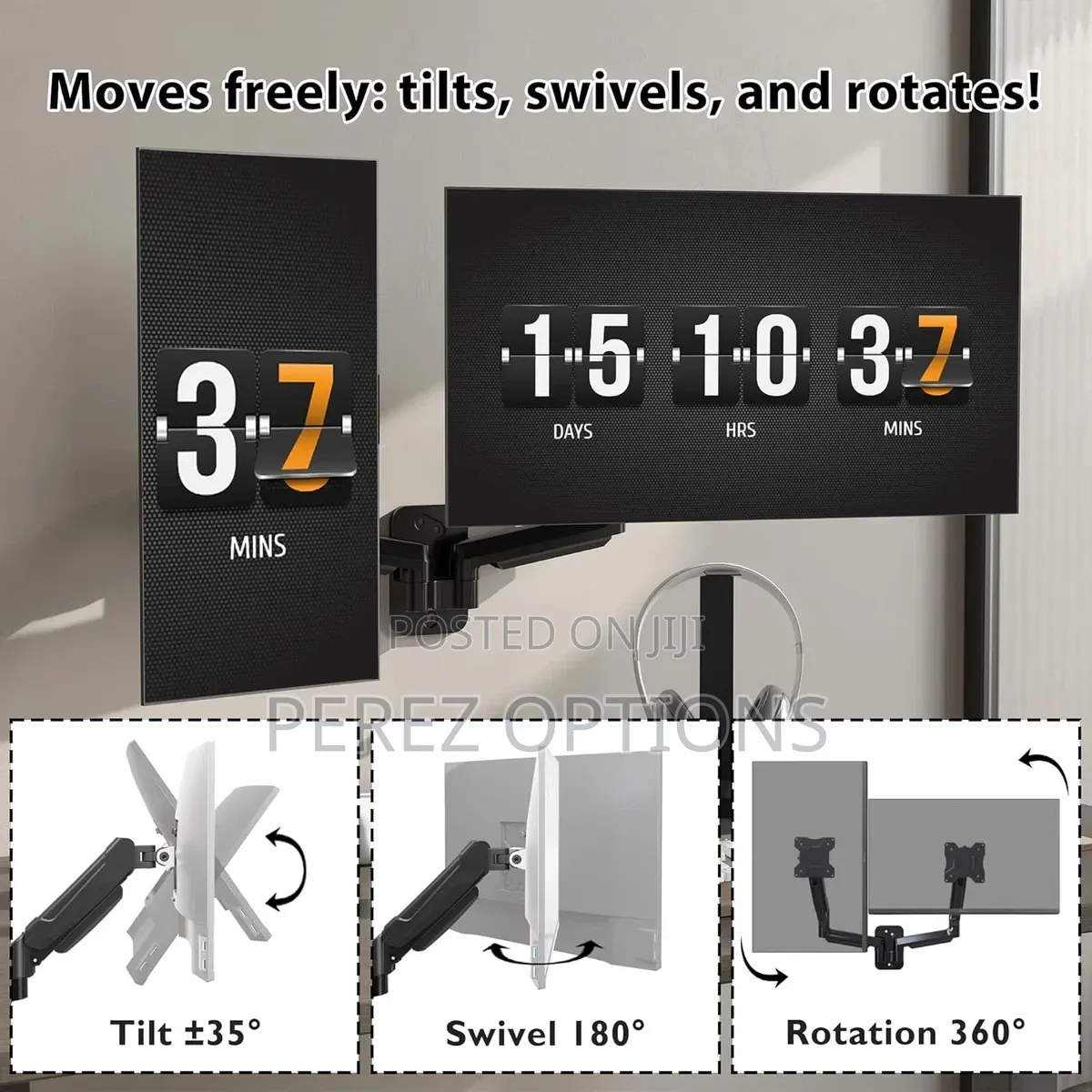 Adjustable Dual Monitor Wall Mount for 13-32" Screens, Vesa Compatible