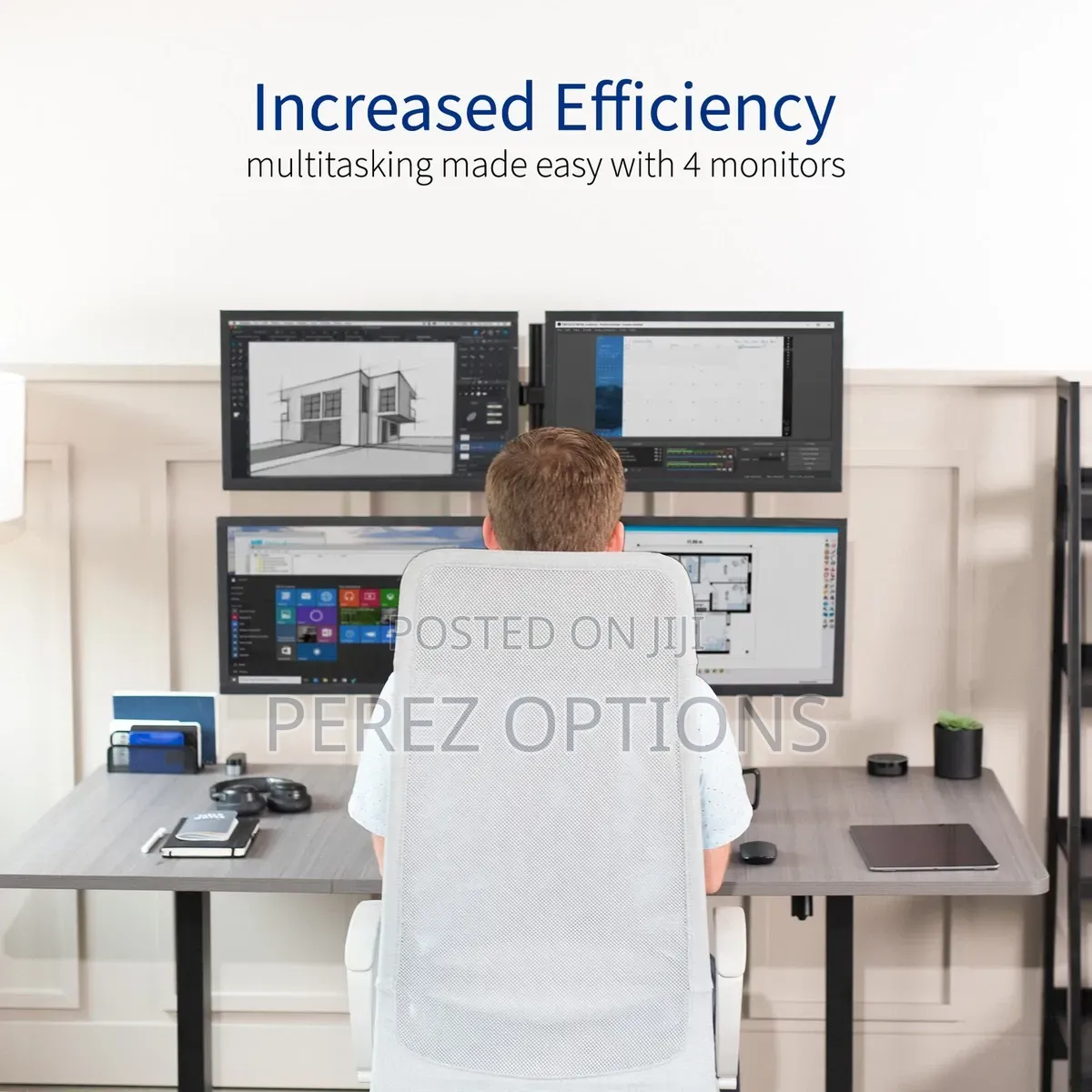 Freestanding Quad Monitor Stand Fully Adjustable With Tilt and Swivel