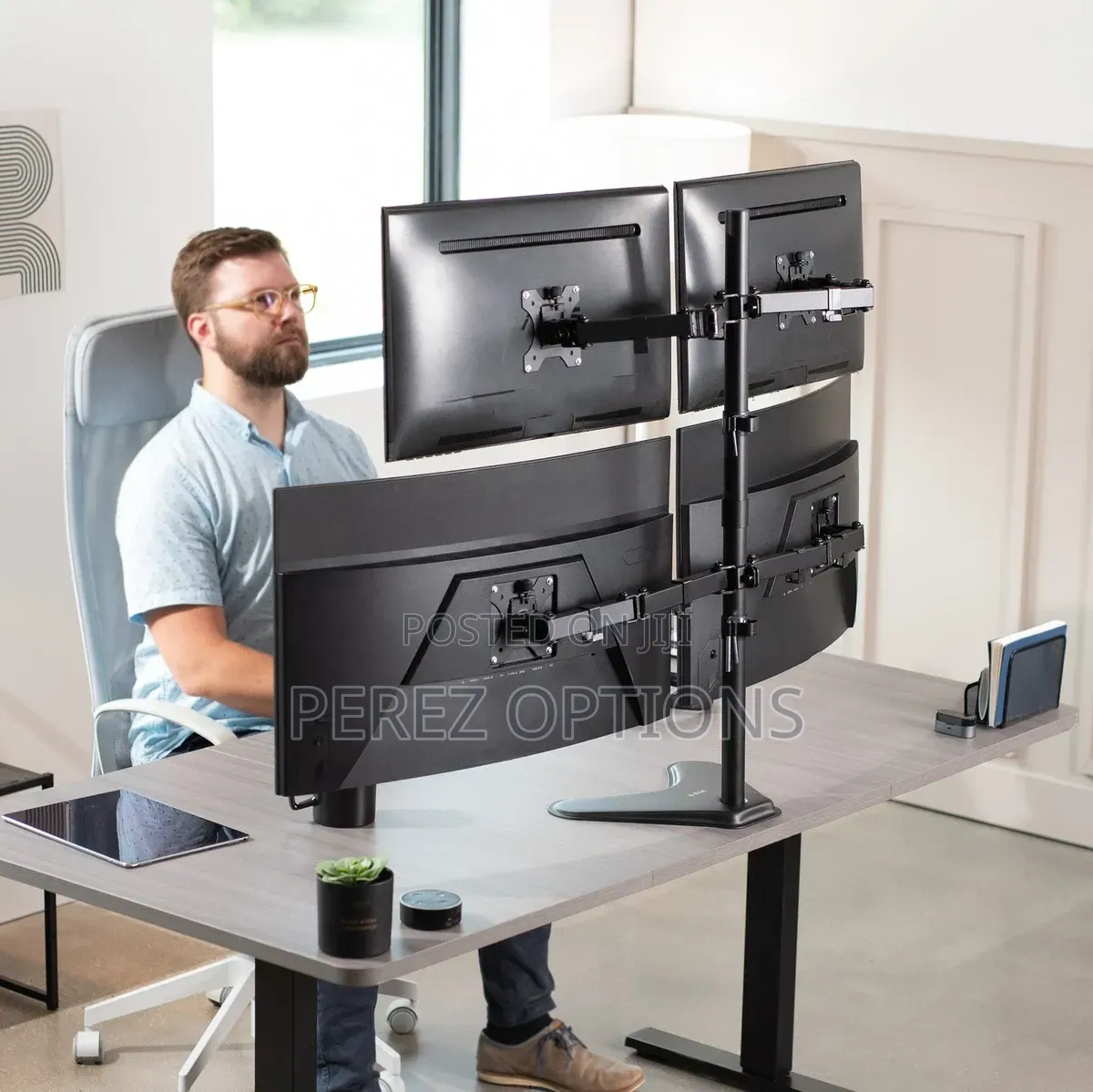 Freestanding Quad Monitor Stand Fully Adjustable With Tilt and Swivel