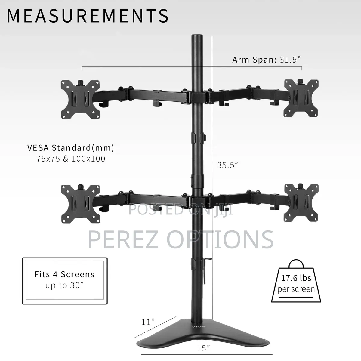 Freestanding Quad Monitor Stand Fully Adjustable With Tilt and Swivel