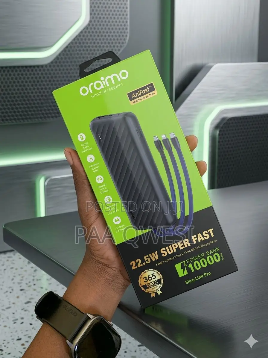 Oraimo 10000mah Portable Charger 22.5w – Built-in Wire