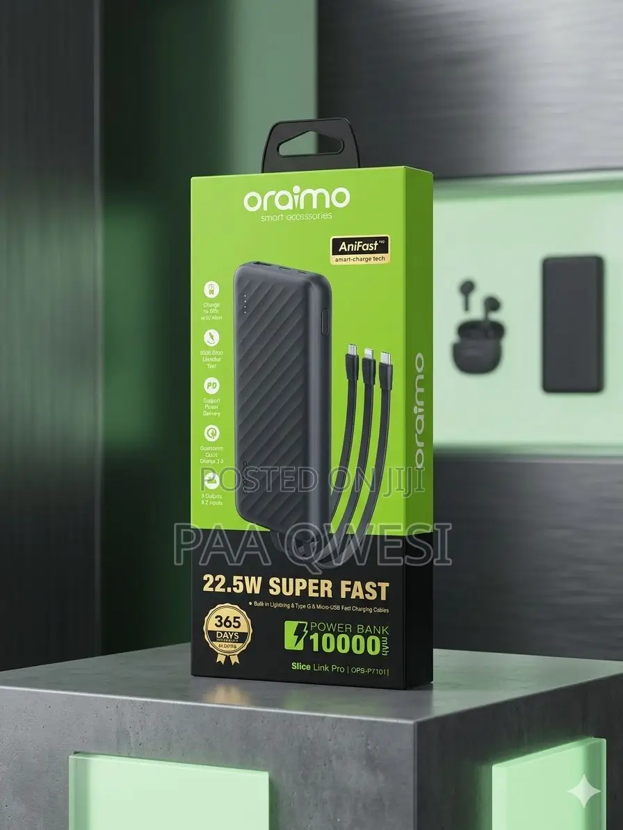Oraimo 10000mah Super Fast Power Bank With Cables – 22.5w
