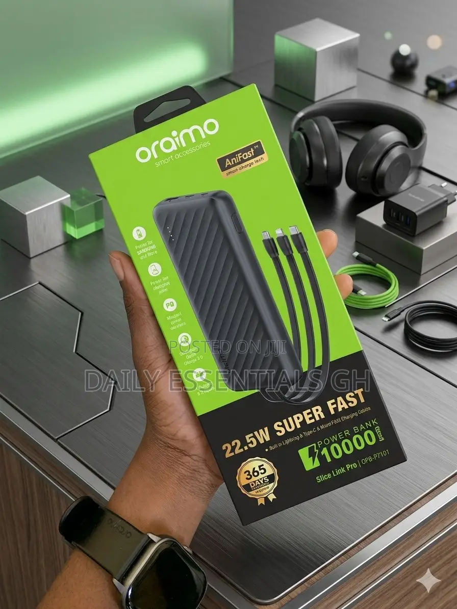 Oraimo 10000mah Fast Power Bank With Cables 22.5w – Compact