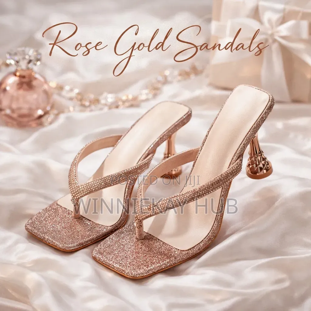 Glitter-Covered Rose Gold Heeled Slippers