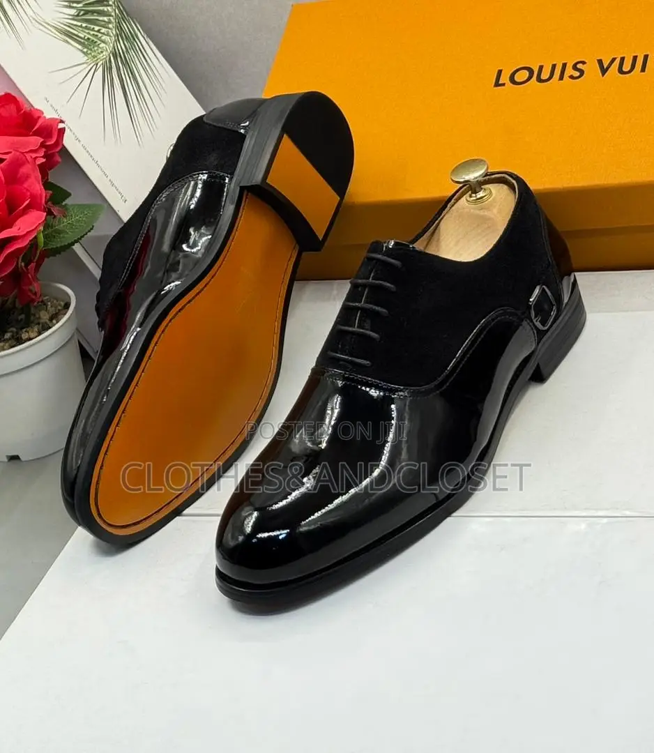 Black Patent Leather and Suede Formal Men's Shoes