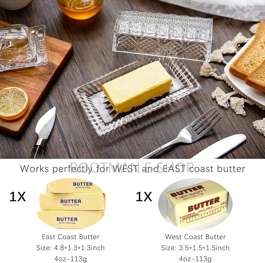Crystal Covered Butter Dish,8inch Classic Glass 2-Piece Design