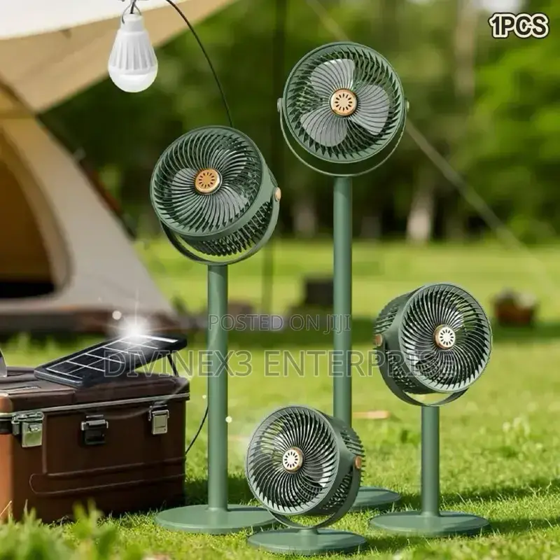 Adjustable Height Solar Floor Fan With Light