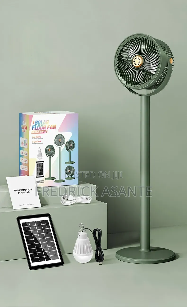 Adjustable Height Solar Floor Fan With Light