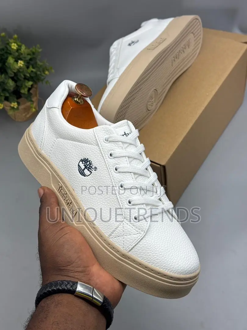 Timberland Casual Leather Sneakers (White and Beige)