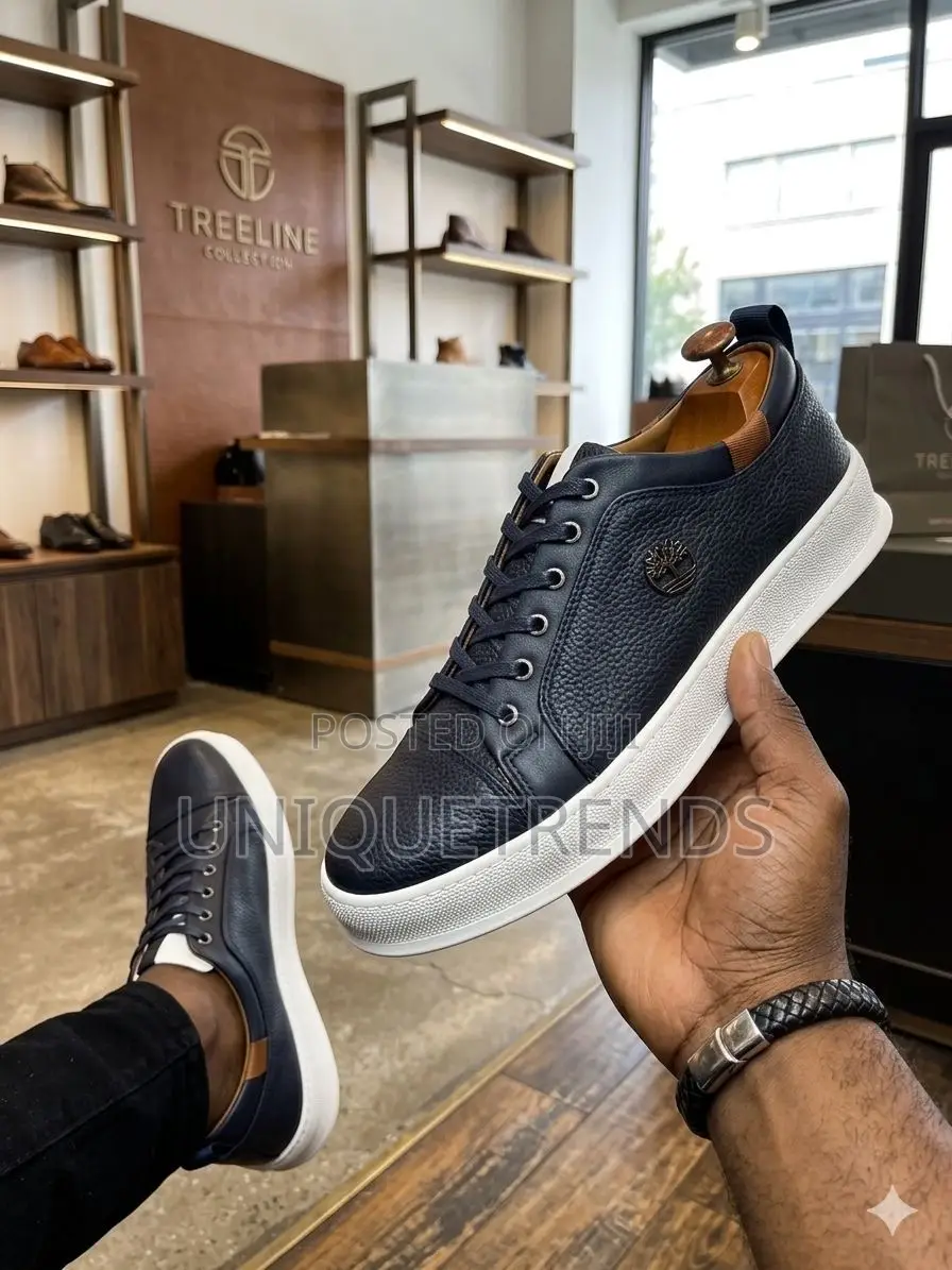 Quality Timberland Leather Sneakers (Navy and White)