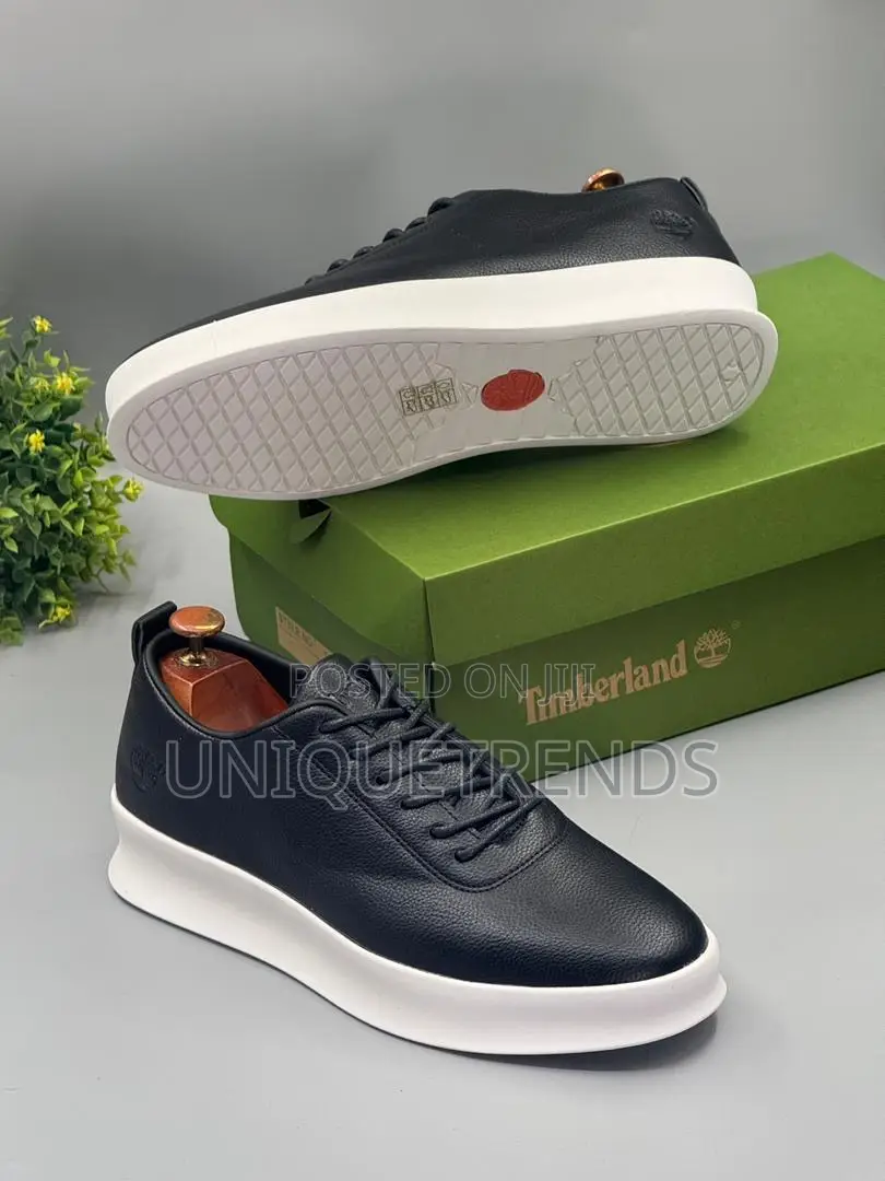Timberland Leather Casual Lace-Up Sneakers (Black and White)