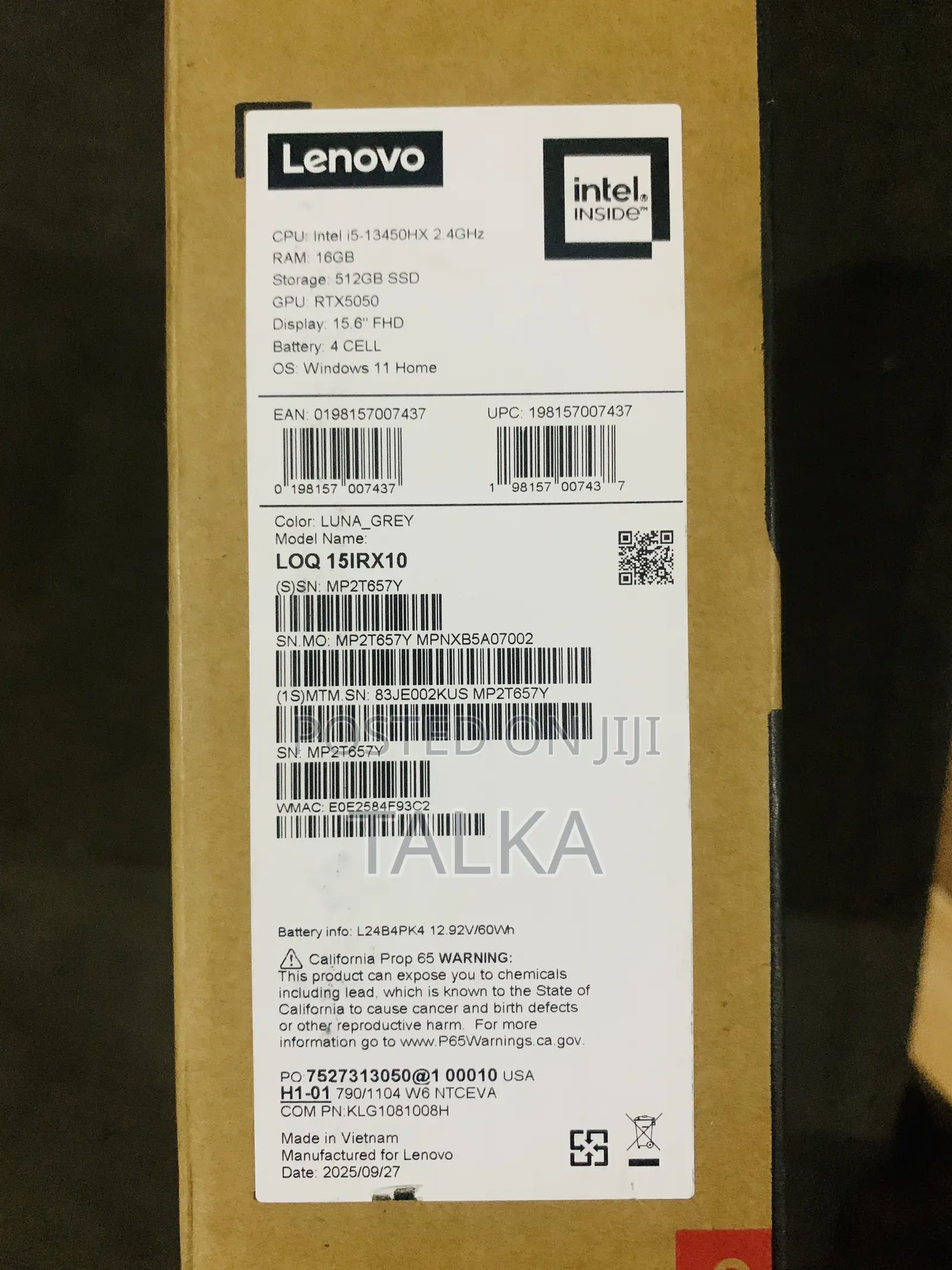 New Laptop Lenovo LOQ 15IRH8 16GB Intel Core i5 SSD 512GB