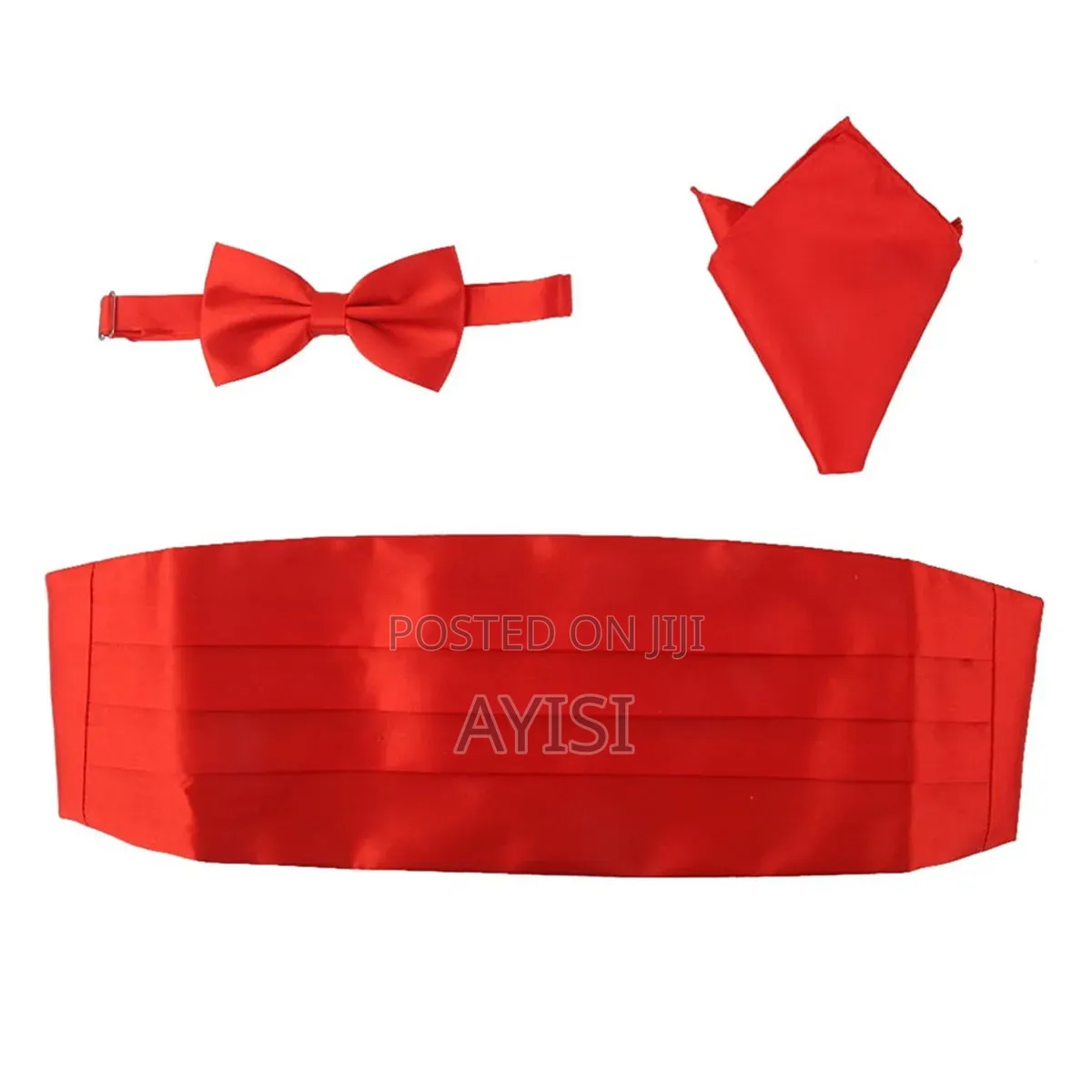 Bow Tie With 2 Pocket Square and Cummerbund Set - Red