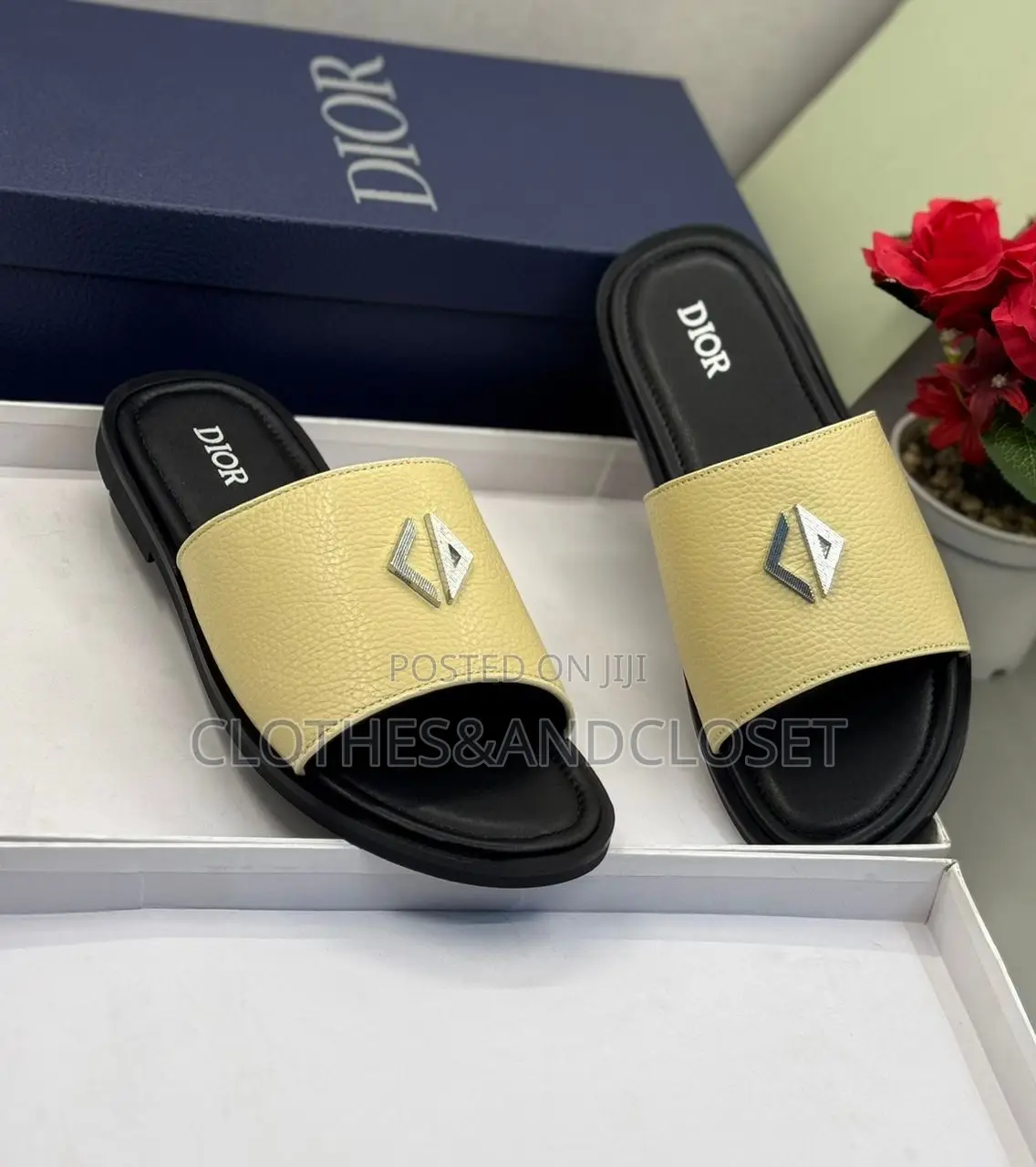 Dior Cd Alias Slides in a Yellow Leather Colorway.