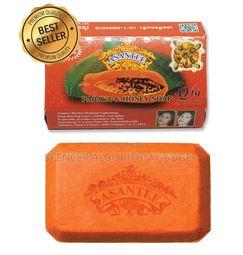 Asantee Herbal Papaya + Honey Soap With Q10, Aha, Bha Skin Whiten 125g