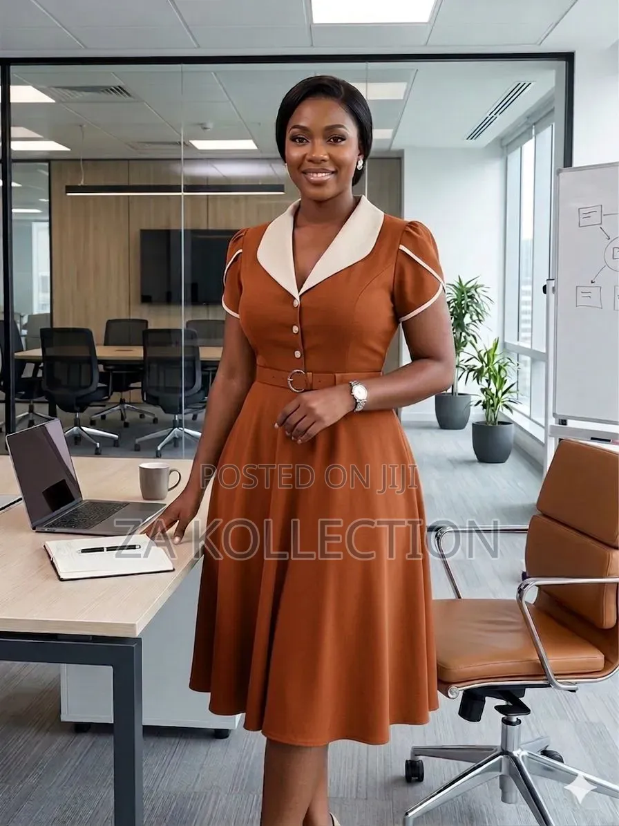 Ladies Flare Office Dress With Side Pleats and Pocket