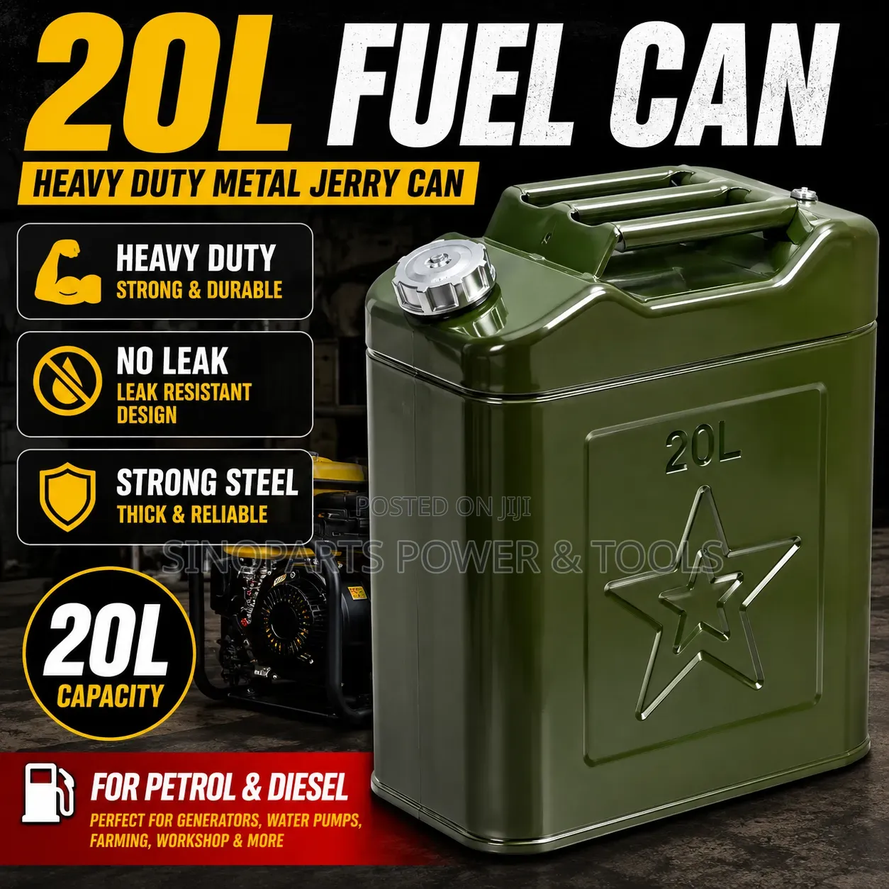 20l Metal Fuel Can Heavy Duty Jerry Can Petrol Diesel Container