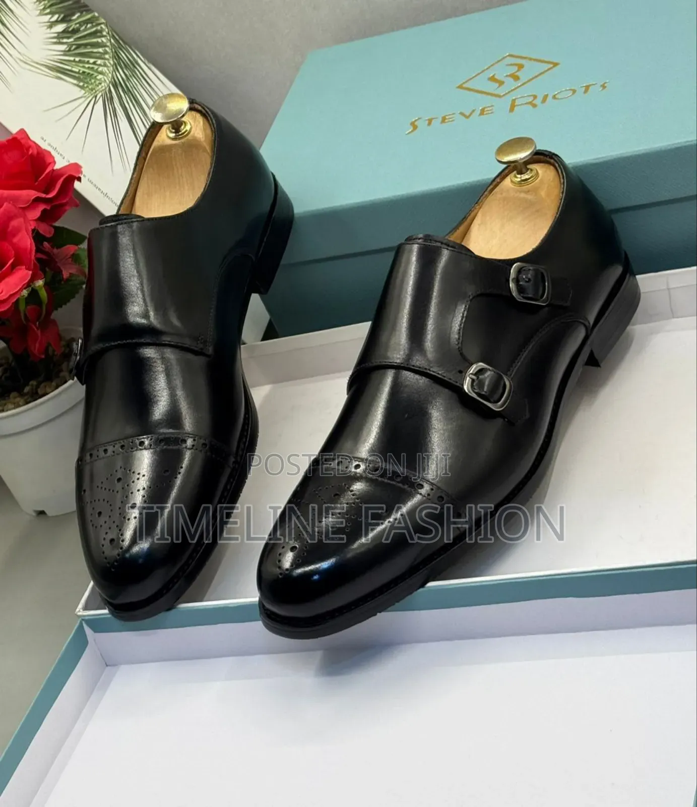Steve Riot All Black Leather Monk Strap Shoes