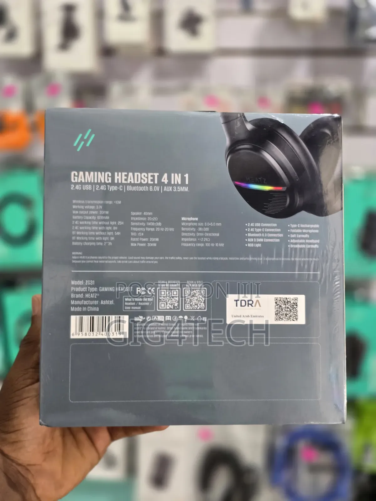 Heatz Zg31 RGB Gaming Headset Bluetooth Usb Aux and Microphone