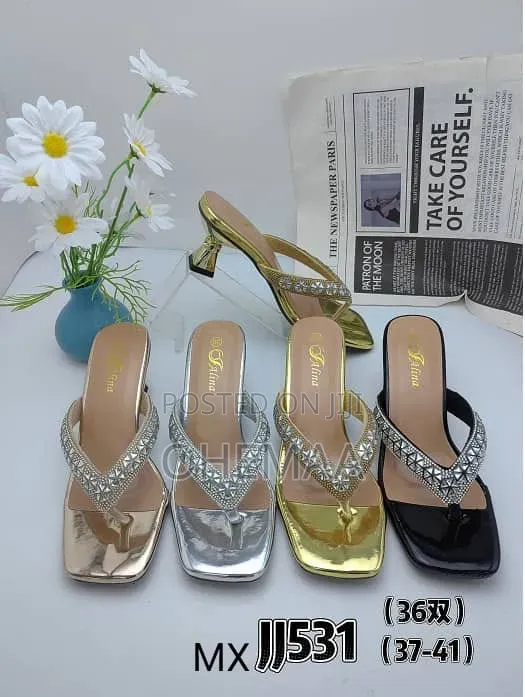 Women’S Rhinestone Heeled Slippers