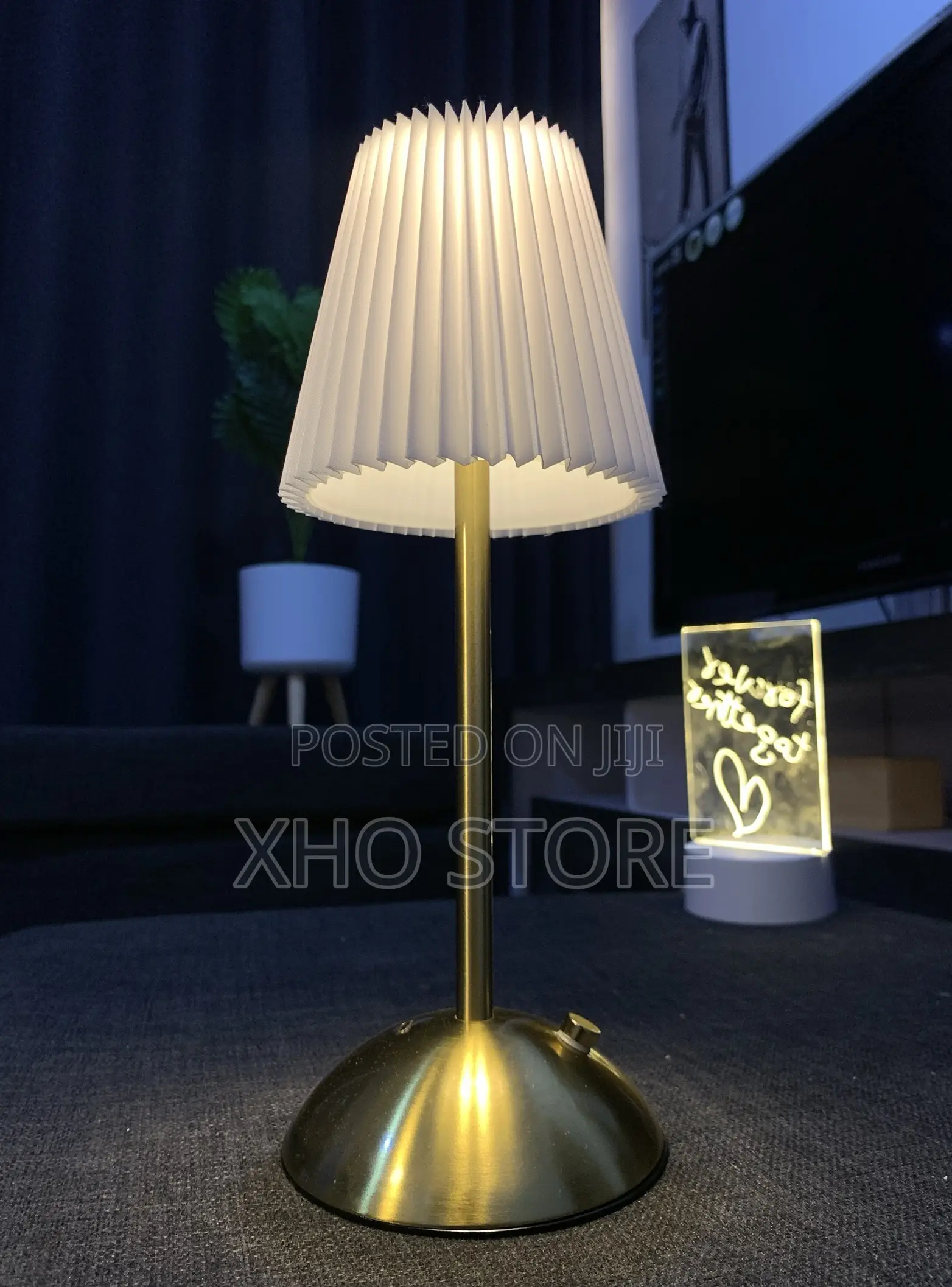 Modern Pleated Fabric Table Lamp Dimmable 3-Color Mode Gold Metal Base