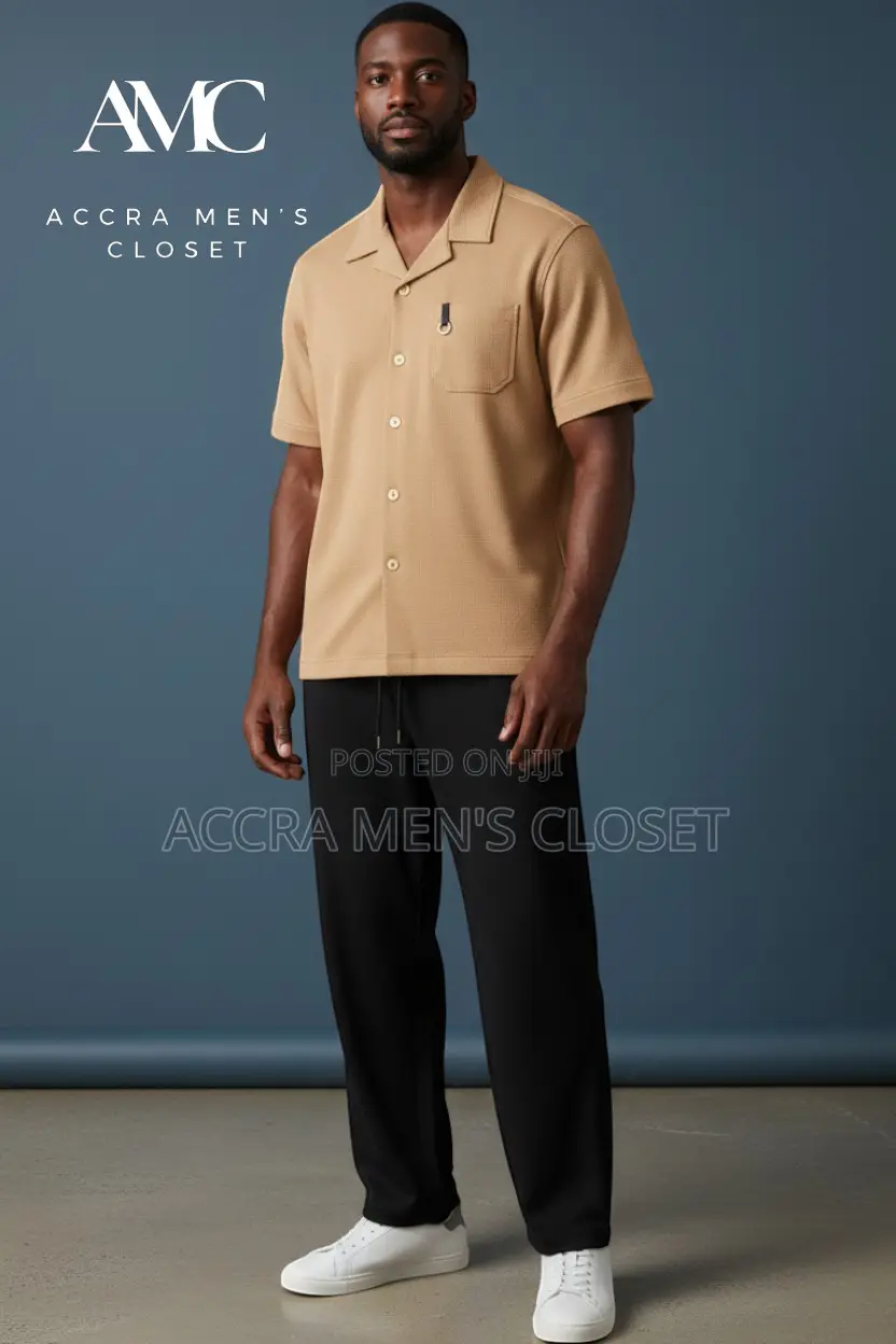 Men's Two Piece Set, Short Sleeve Casual Shirt Matching Trousers