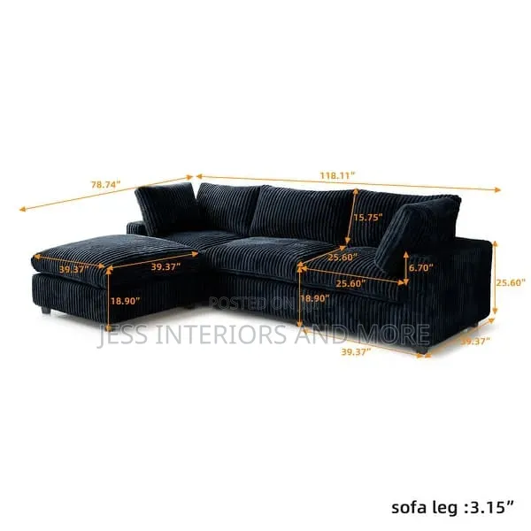 Sofa With Ottoman(Oversized) Black
