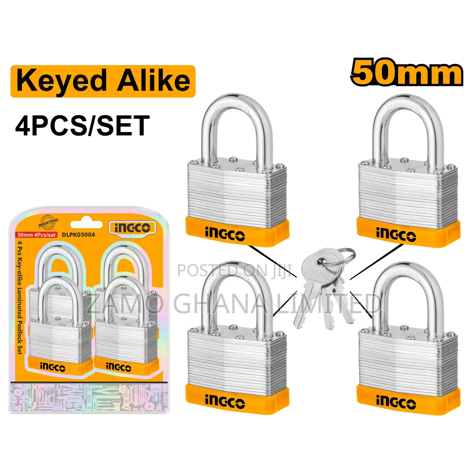4pcs Keyalike Laminated Padlock Set 50mm - Dlpk05004