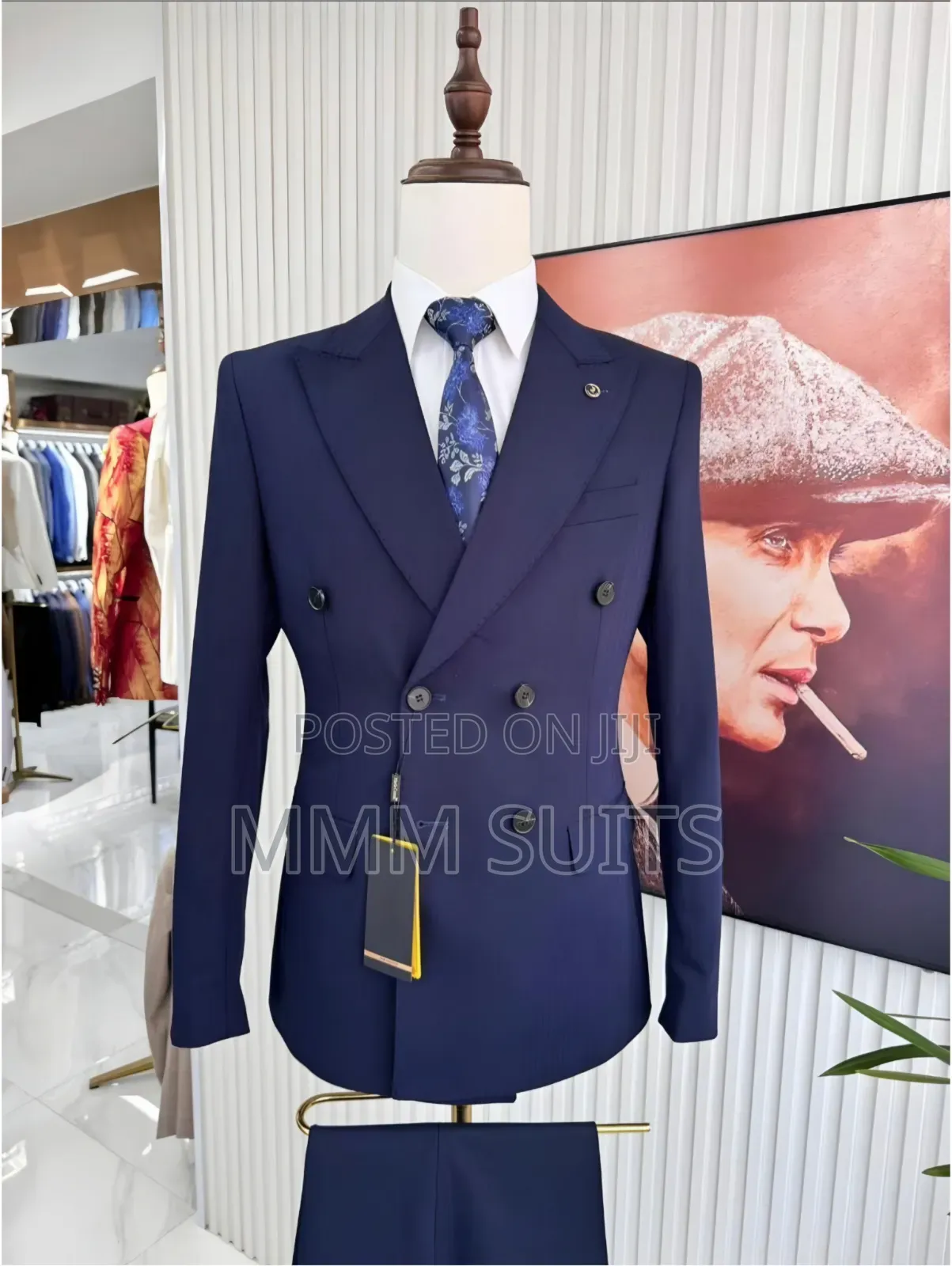 Simple Classic 2-Piece Double-Breasted Men's Suit Melano Blue-Black