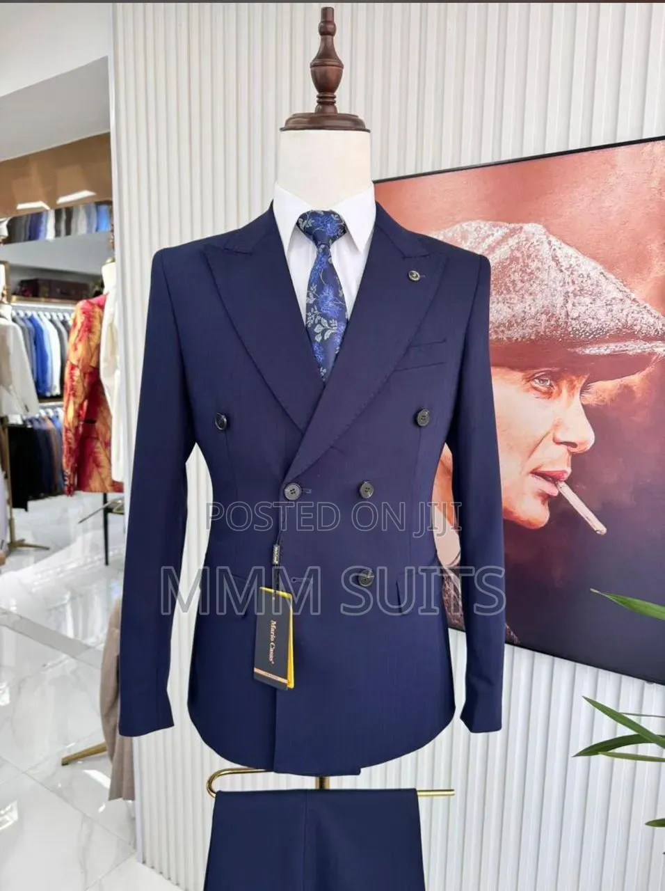 Simple Classic 2-Piece Double-Breasted Men's Suit Melano Blue-Black