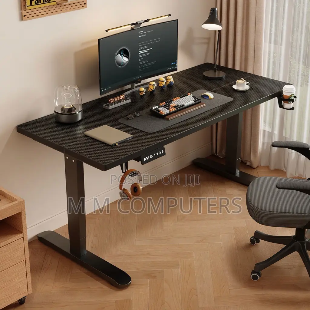 Electric Gaming Desk + Cup Holder + Headset Holder
