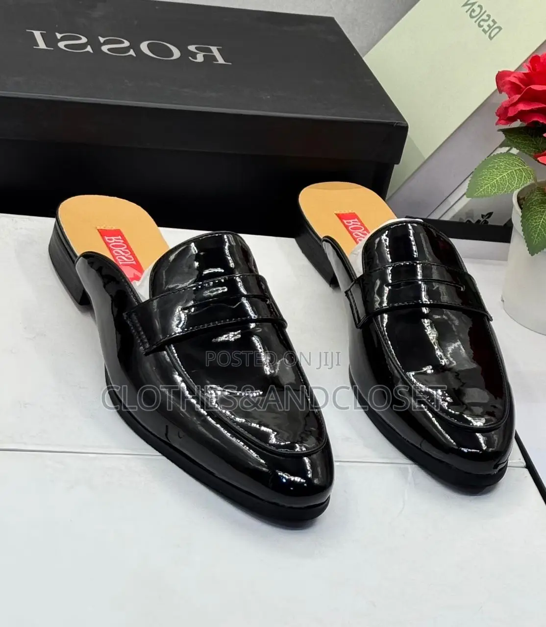 Men's Classic Patent Leather Mule Loafer