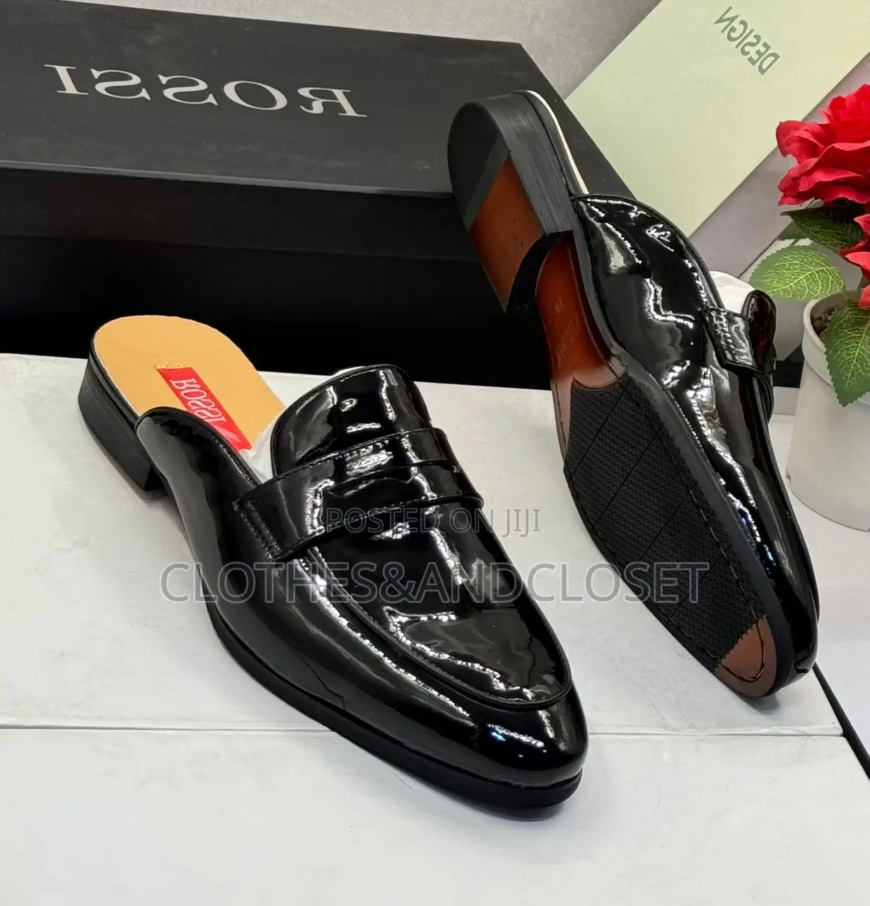 Men's Classic Patent Leather Mule Loafer