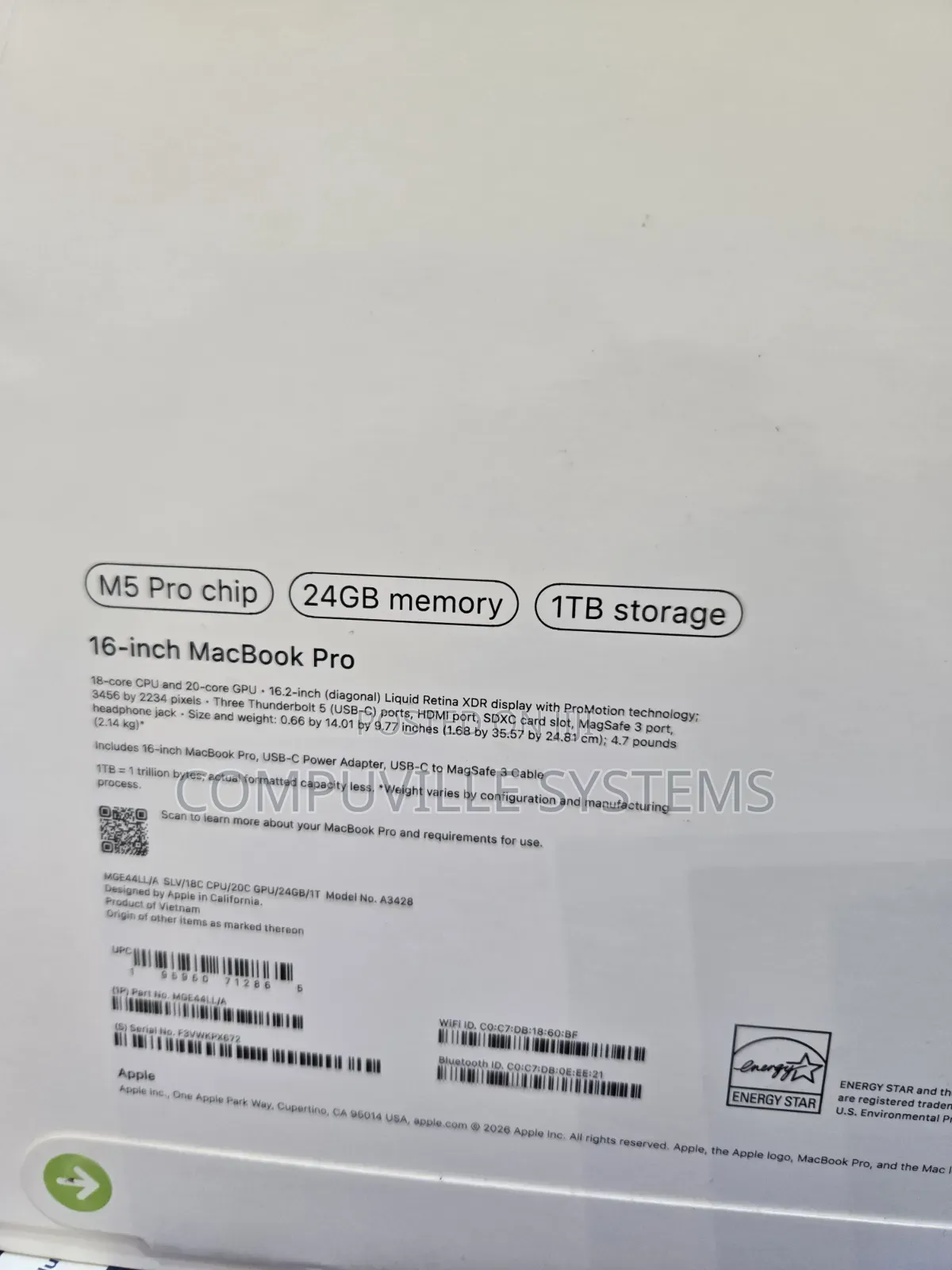 New Apple MacBook Pro 2026 M5 Pro 16-inch 24GB Apple M5 Pro SSD 1T