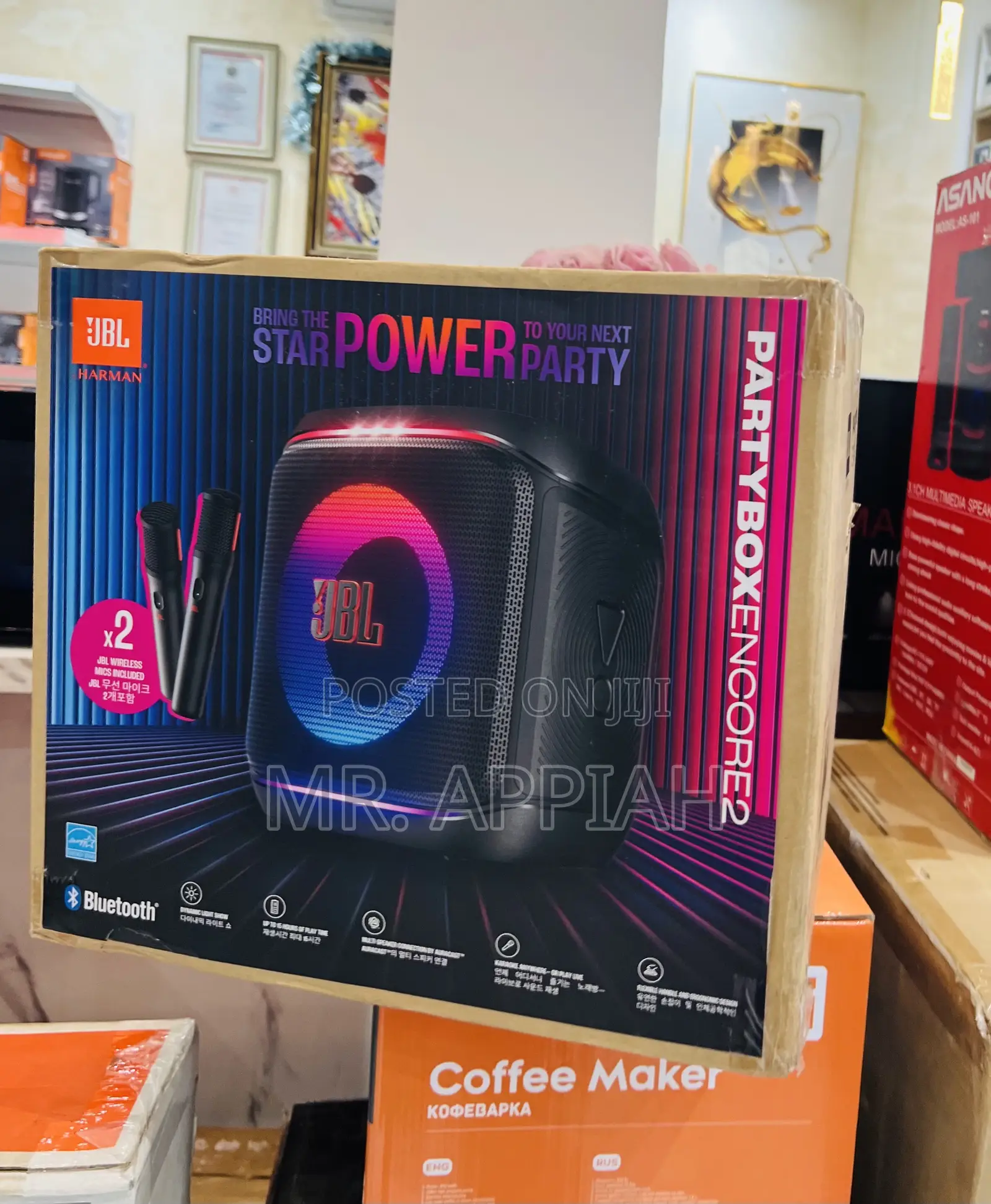 Sleek JBL Partybox Encore 2 Portable Party Speaker With 2 Mics.