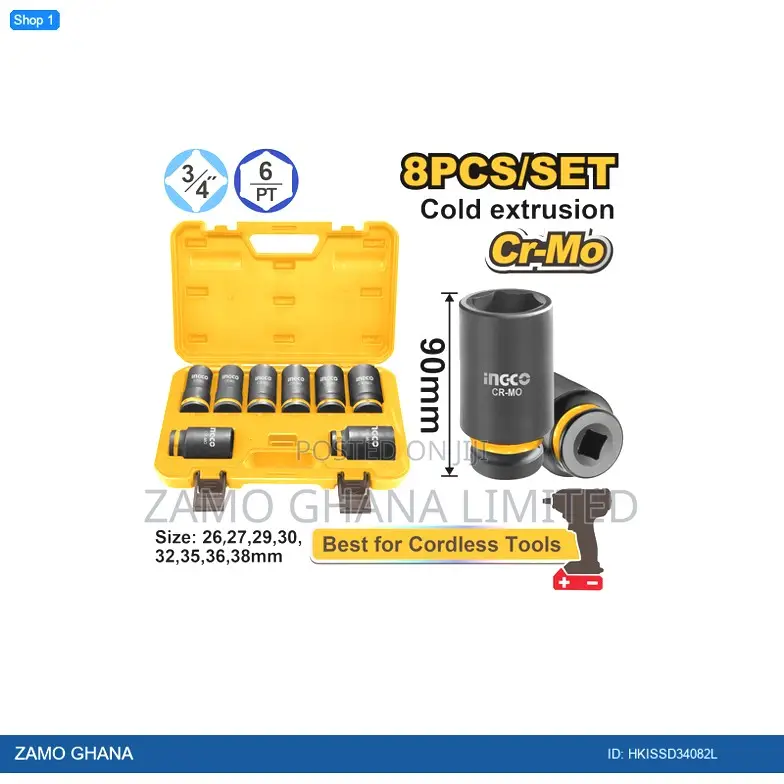 8 PCS 3/4"Dr. Deep Impact Socket - Hkissd34082l