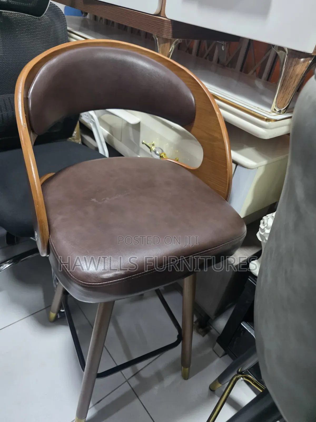 Stackable Brown Faux Leather Bar Stool