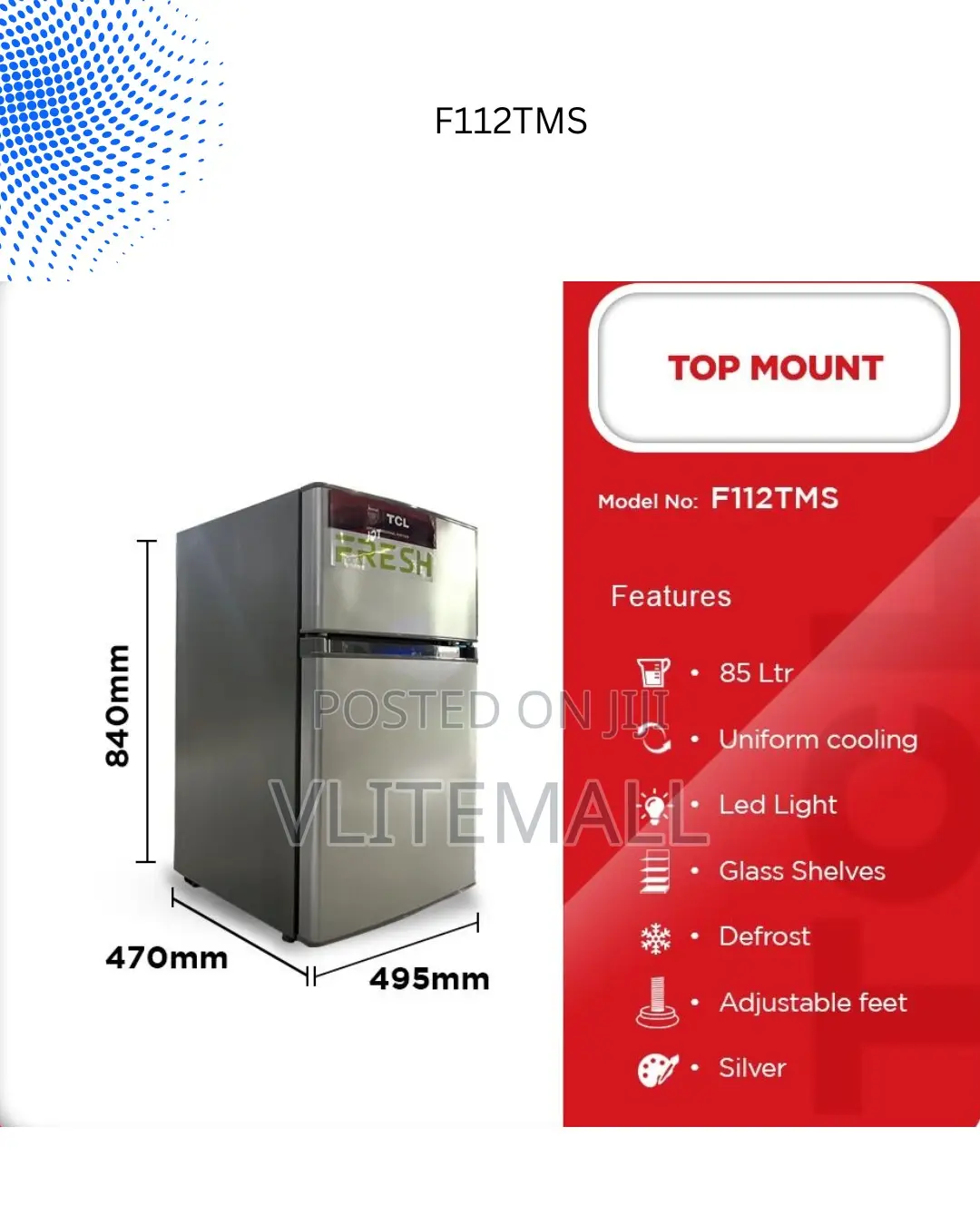 TCL Top Mount Refrigerator F112tms