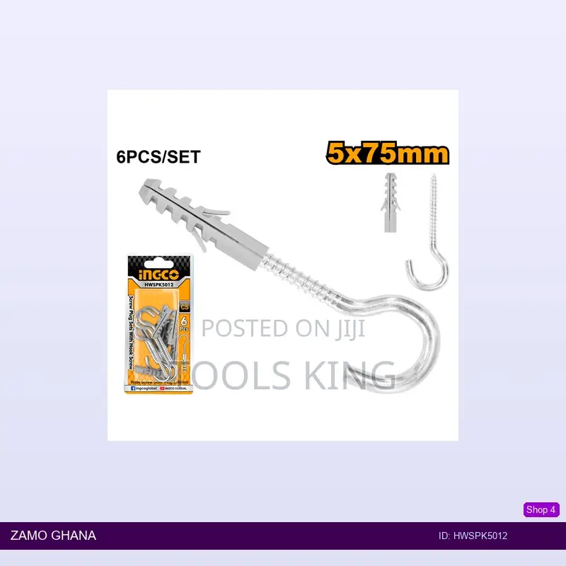 Screw Plug Sets With Hook Screw 5x75mm - Hwspk5012