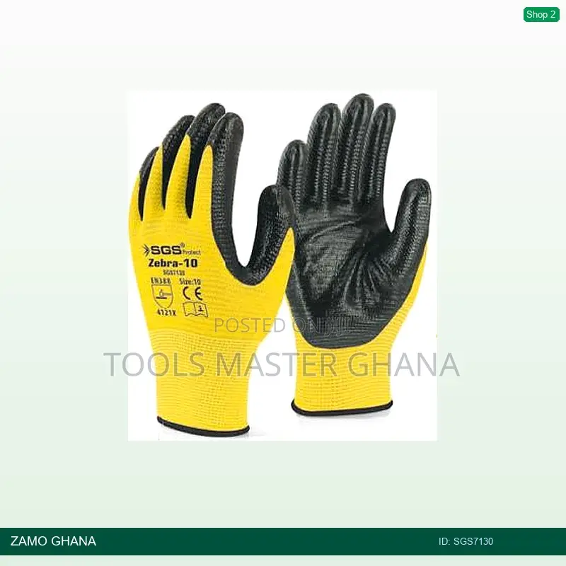 Gloves Nitrile Coated Polyester Knitted Zebra-10 Yellow - Sgs7130