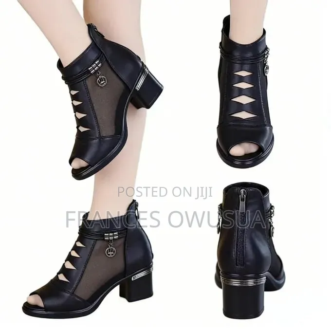 Women’S Mesh Cutout Mid-Heel Sandal Boots