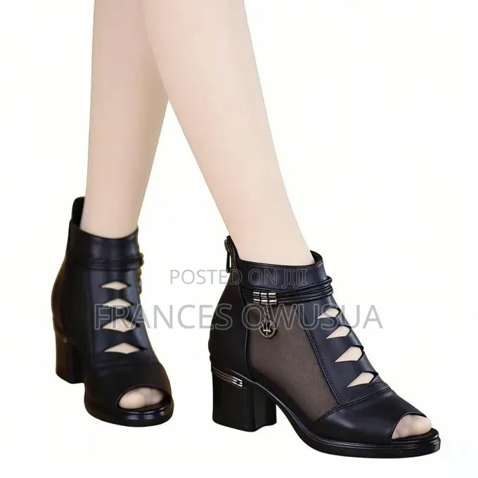 Women’S Mesh Cutout Mid-Heel Sandal Boots
