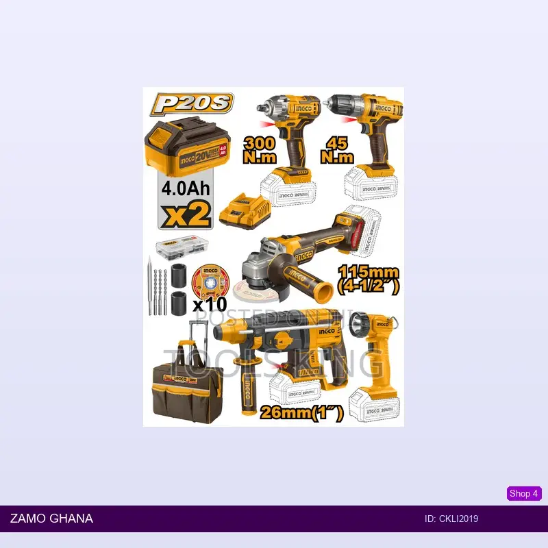 5 PCS Cordless Industrial Combo Kit 20v 2 - Ckli2019