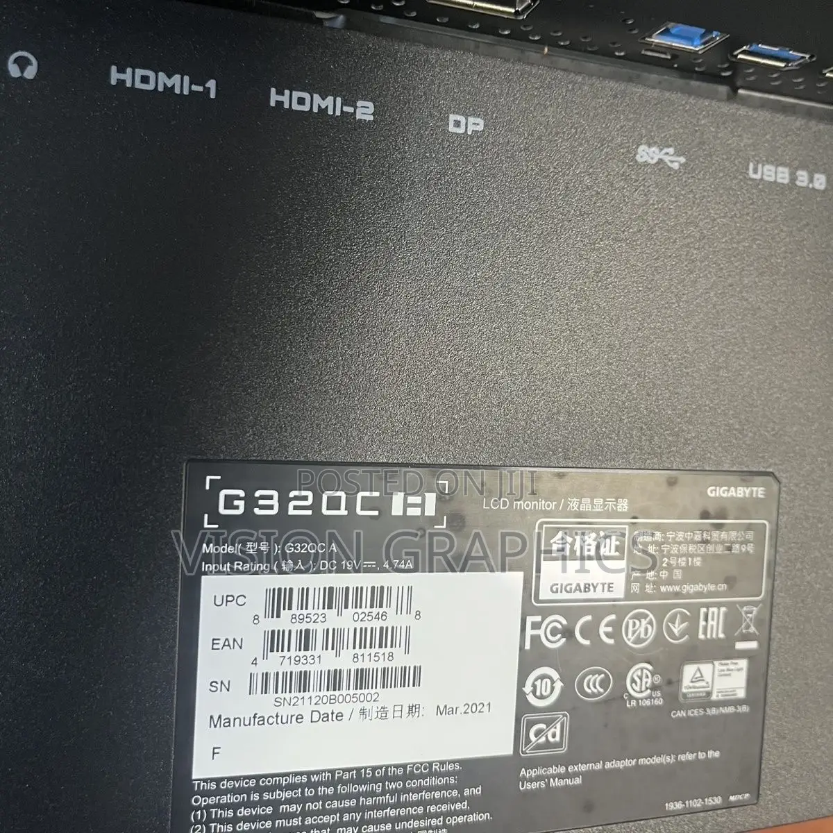 Gigabyte G32qc a 32inches 1440p Curve Gaming Monitor 165hz 1ms WQHD