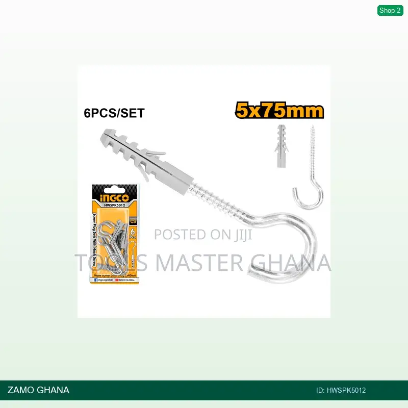 Screw Plug Sets With Hook Screw 5x75mm - Hwspk5012